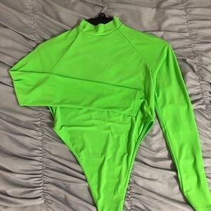 FashionNova neon green high rise cut bodysuit